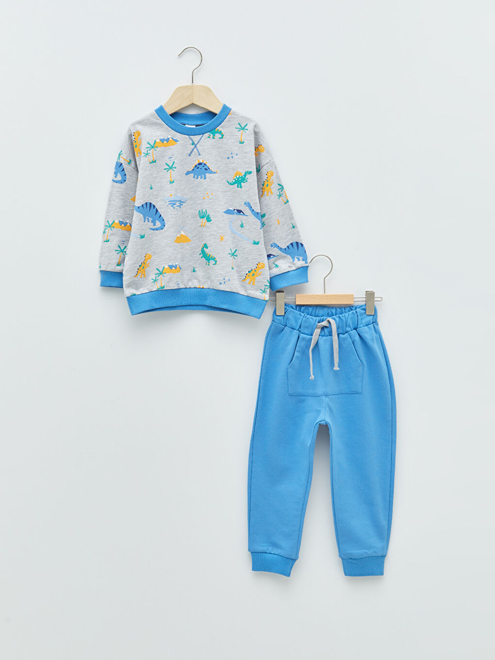 Mavi Bisiklet Yaka Uzun Kollu Baskılı Erkek Bebek Sweatshirt ve Jogger Pantolon 2'li Takım