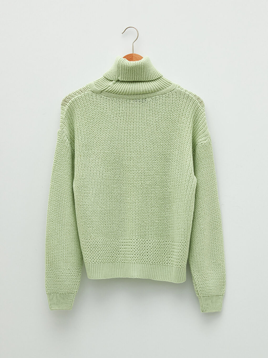 Әйелдерге арналған трикотаж биік жағалы өрнексіз ұзын жең жемпір-6