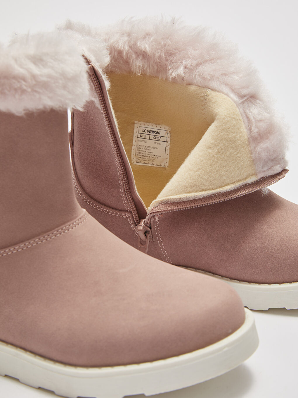 Cizme Plate pentru Fete cu Fermoar Detaliate din Pluș-3