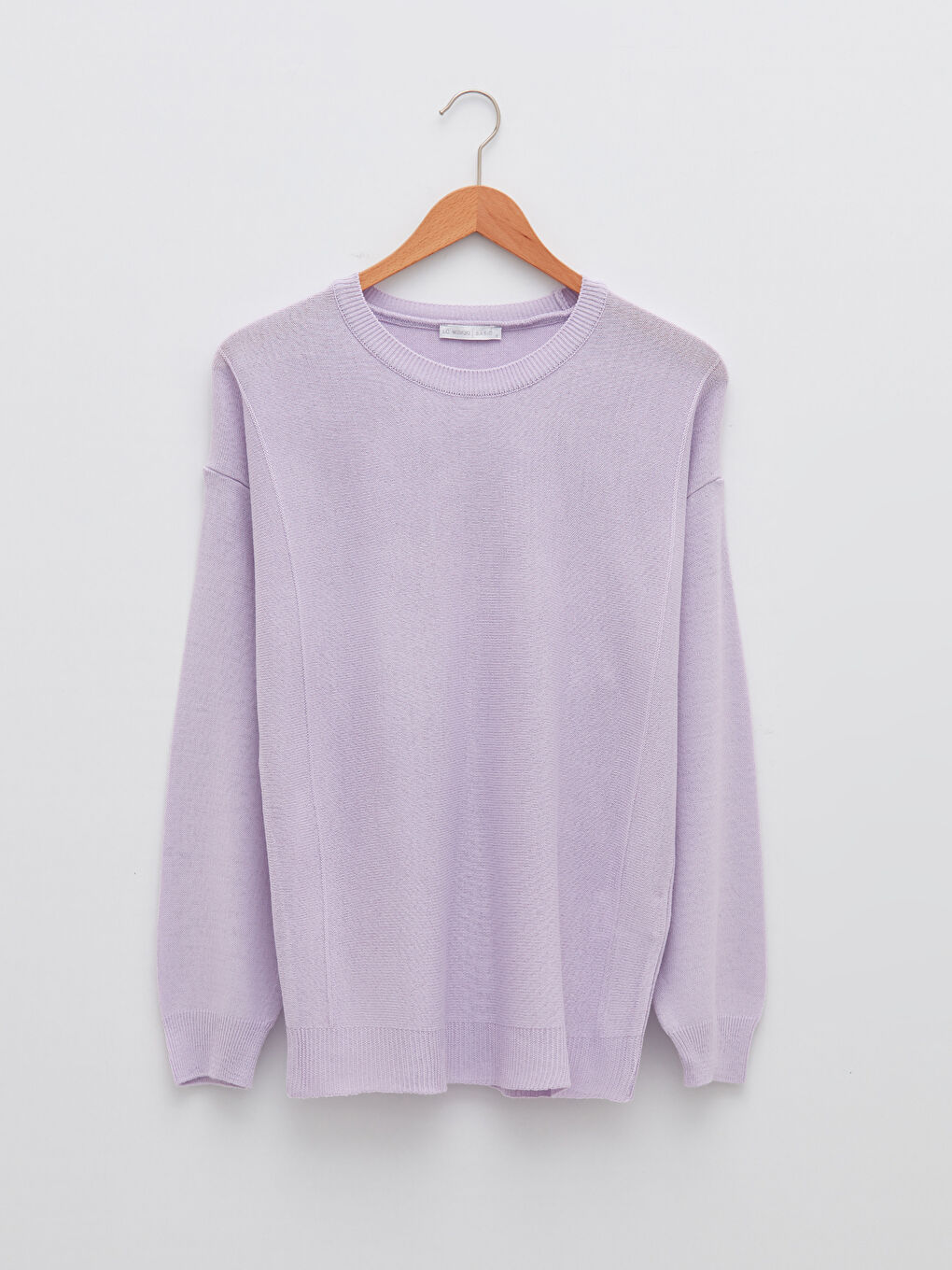 Lila Bisiklet Yaka Düz Uzun Kollu Kadın Triko Kazak-5