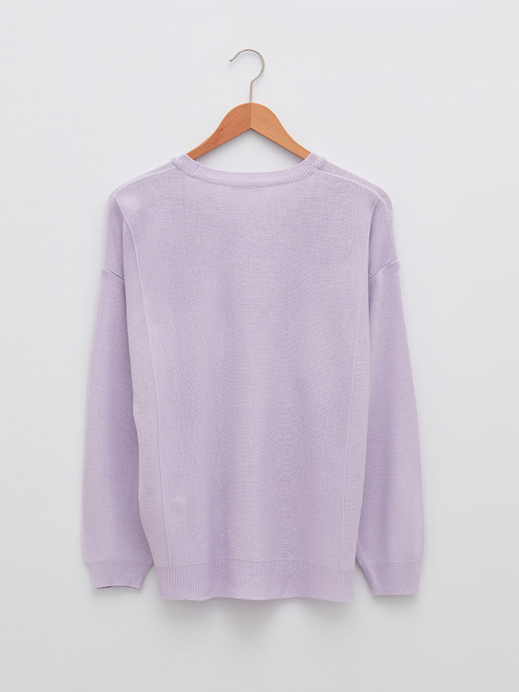 Lila Bisiklet Yaka Düz Uzun Kollu Kadın Triko Kazak-6