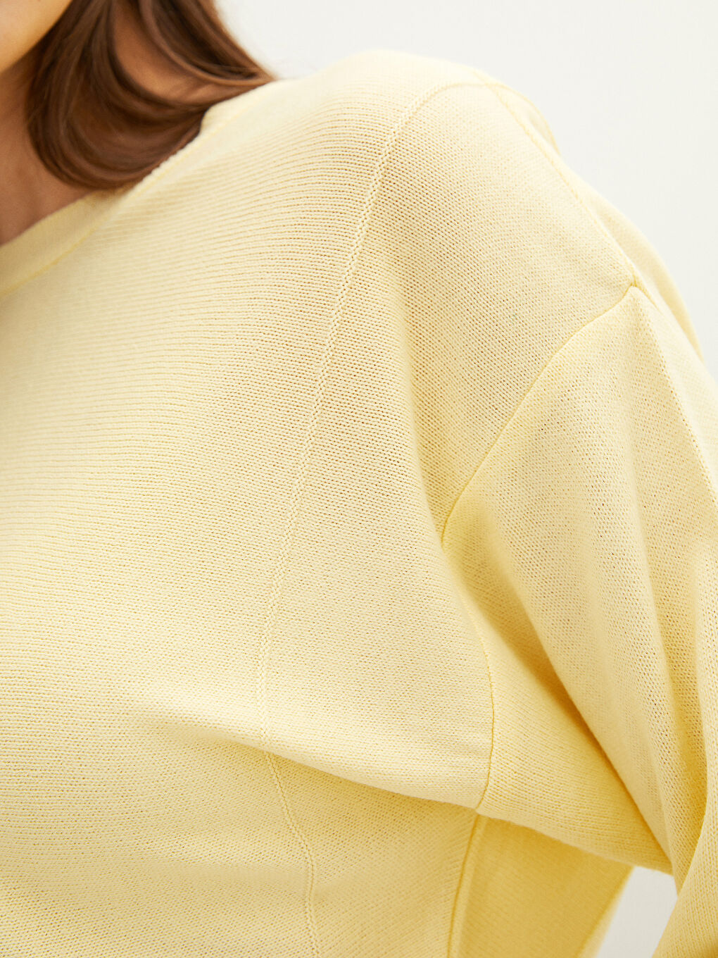 Sarı Bisiklet Yaka Düz Uzun Kollu Kadın Triko Kazak-2