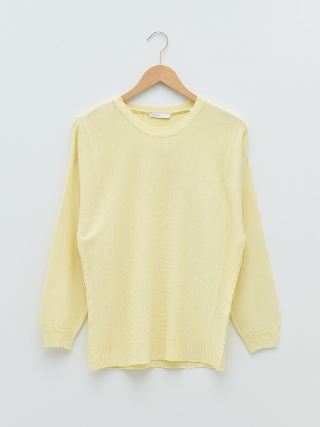 Sarı Bisiklet Yaka Düz Uzun Kollu Kadın Triko Kazak-5