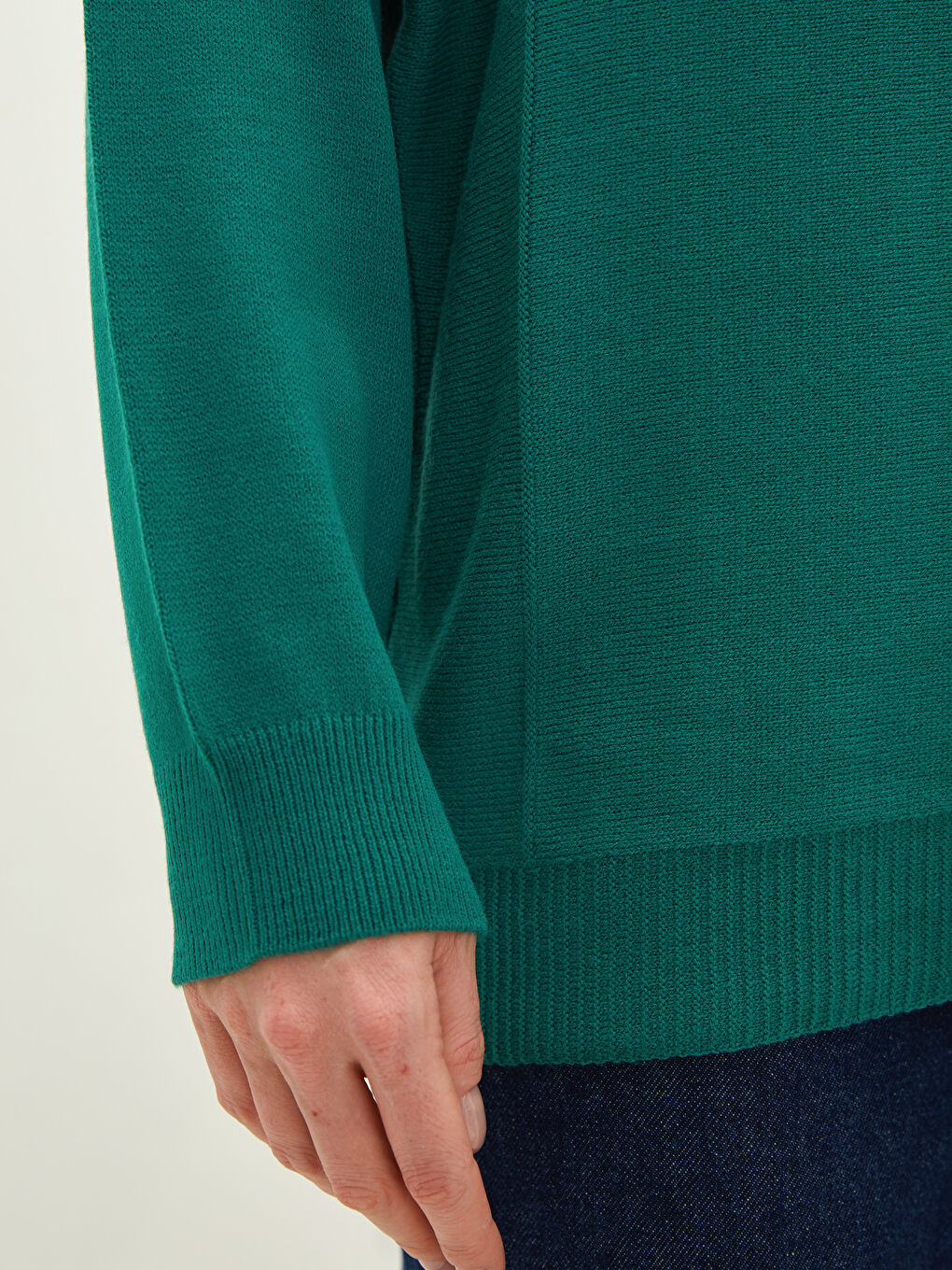 Yeşil Bisiklet Yaka Düz Uzun Kollu Kadın Triko Kazak-3