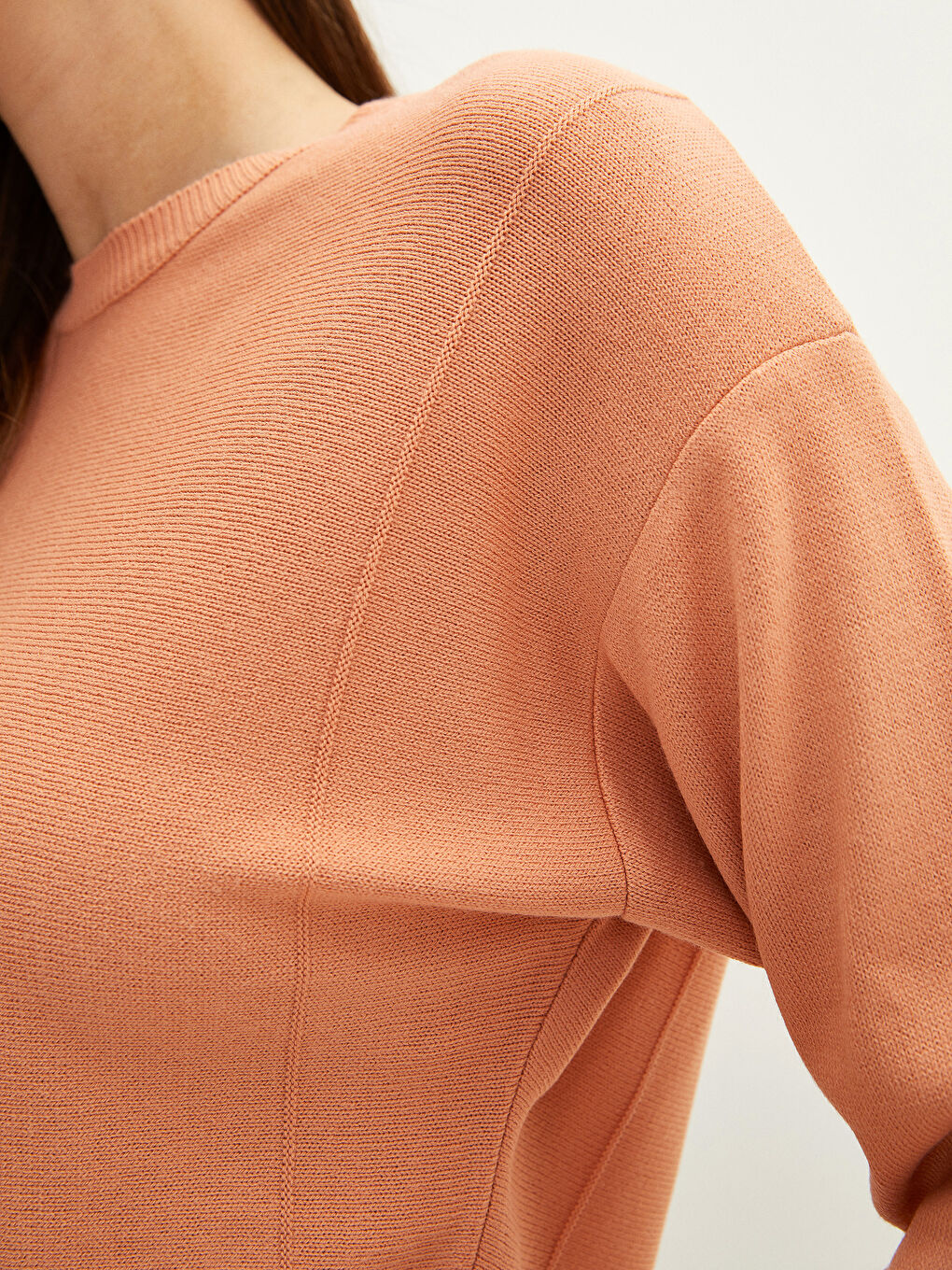 Mercan Bisiklet Yaka Düz Uzun Kollu Kadın Triko Kazak-1