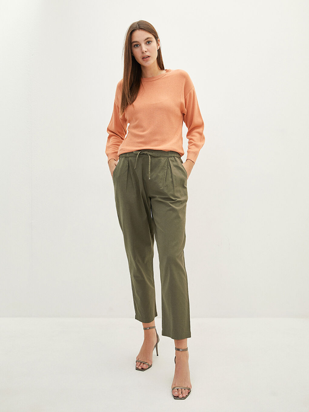 Mercan Bisiklet Yaka Düz Uzun Kollu Kadın Triko Kazak-2