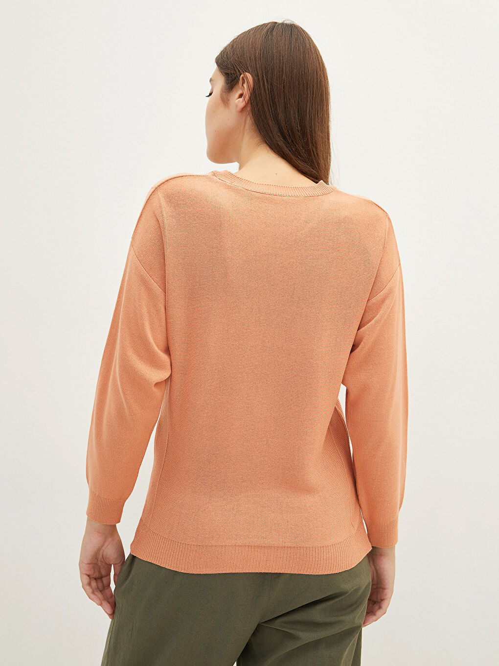 Mercan Bisiklet Yaka Düz Uzun Kollu Kadın Triko Kazak-3