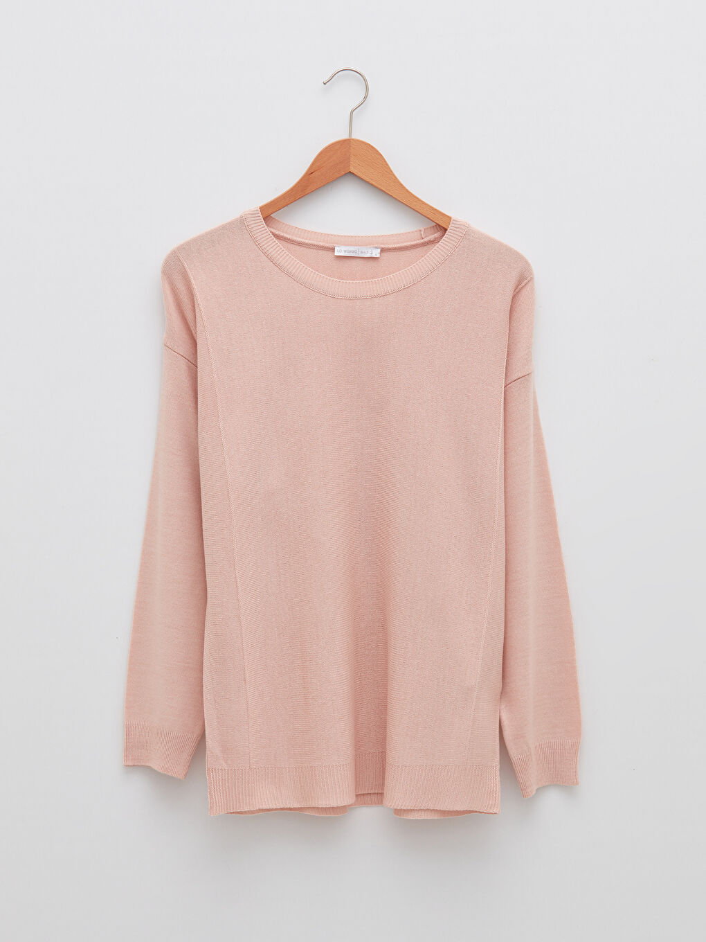 Pembe Bisiklet Yaka Düz Uzun Kollu Kadın Triko Kazak-5