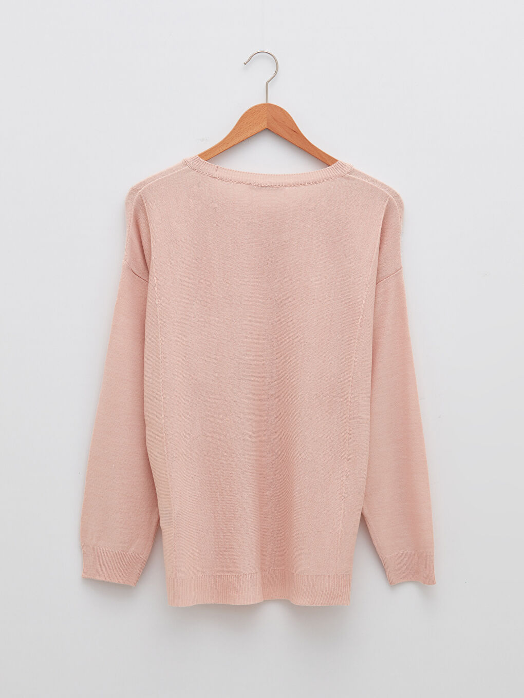 Pembe Bisiklet Yaka Düz Uzun Kollu Kadın Triko Kazak-6