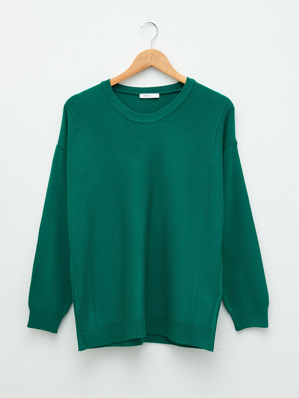 Yeşil Bisiklet Yaka Düz Uzun Kollu Kadın Triko Kazak-5