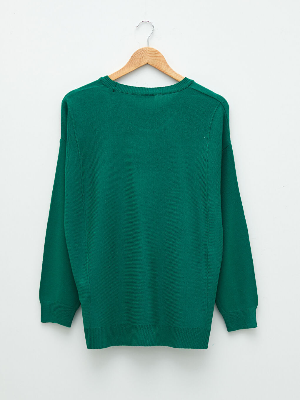 Yeşil Bisiklet Yaka Düz Uzun Kollu Kadın Triko Kazak-6