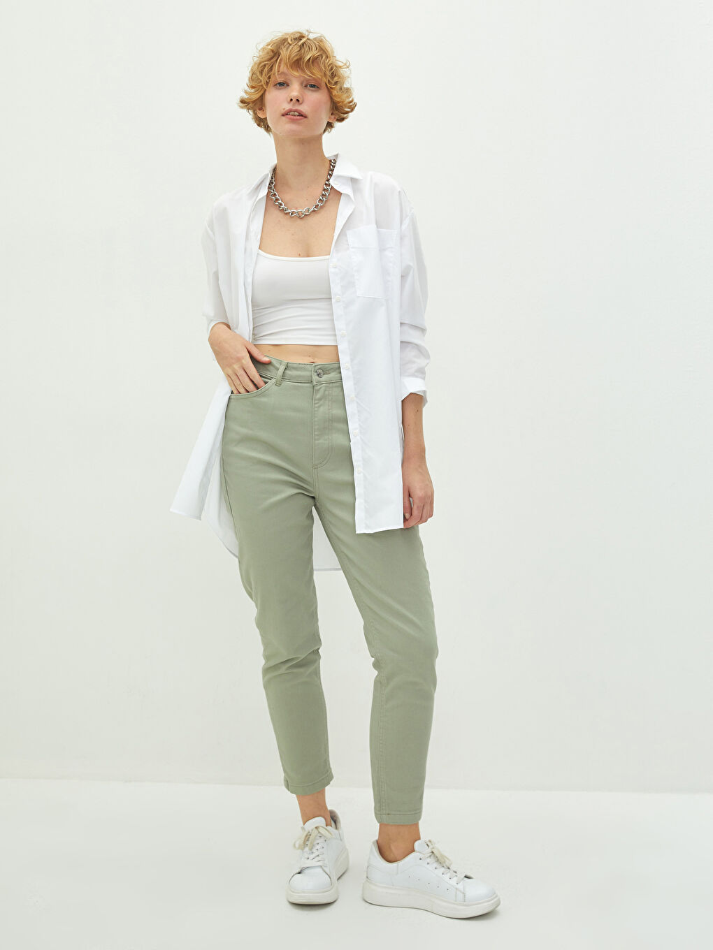 Sarı Slim Fit Cep Detaylı Kadın Jean Pantolon-1