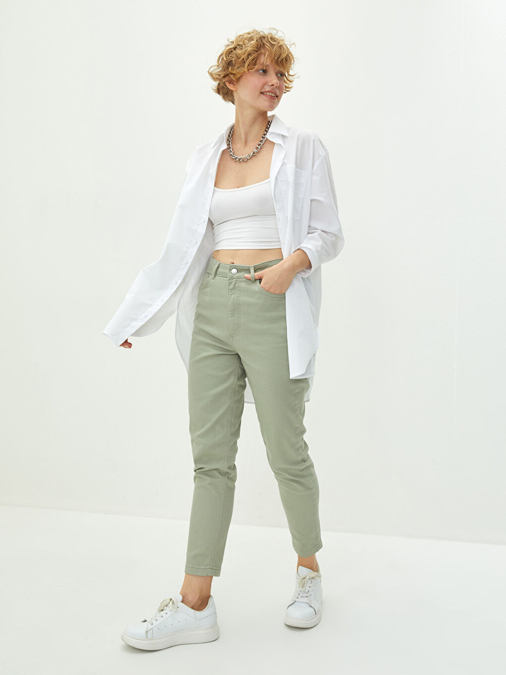 Sarı Slim Fit Cep Detaylı Kadın Jean Pantolon-2