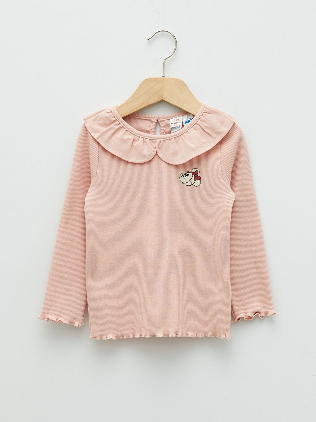 LCW baby Crew Neck Long Sleeve Minnie Mouse Embroidered Cotton Baby Girl T-shirt -W1GT89Z1-G4J