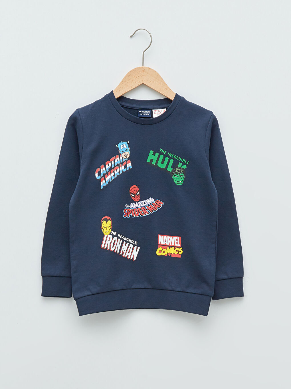 Lacivert Bisiklet Yaka Avengers Baskılı Uzun Kollu Erkek Çocuk Sweatshirt ve Eşofman Altı-1