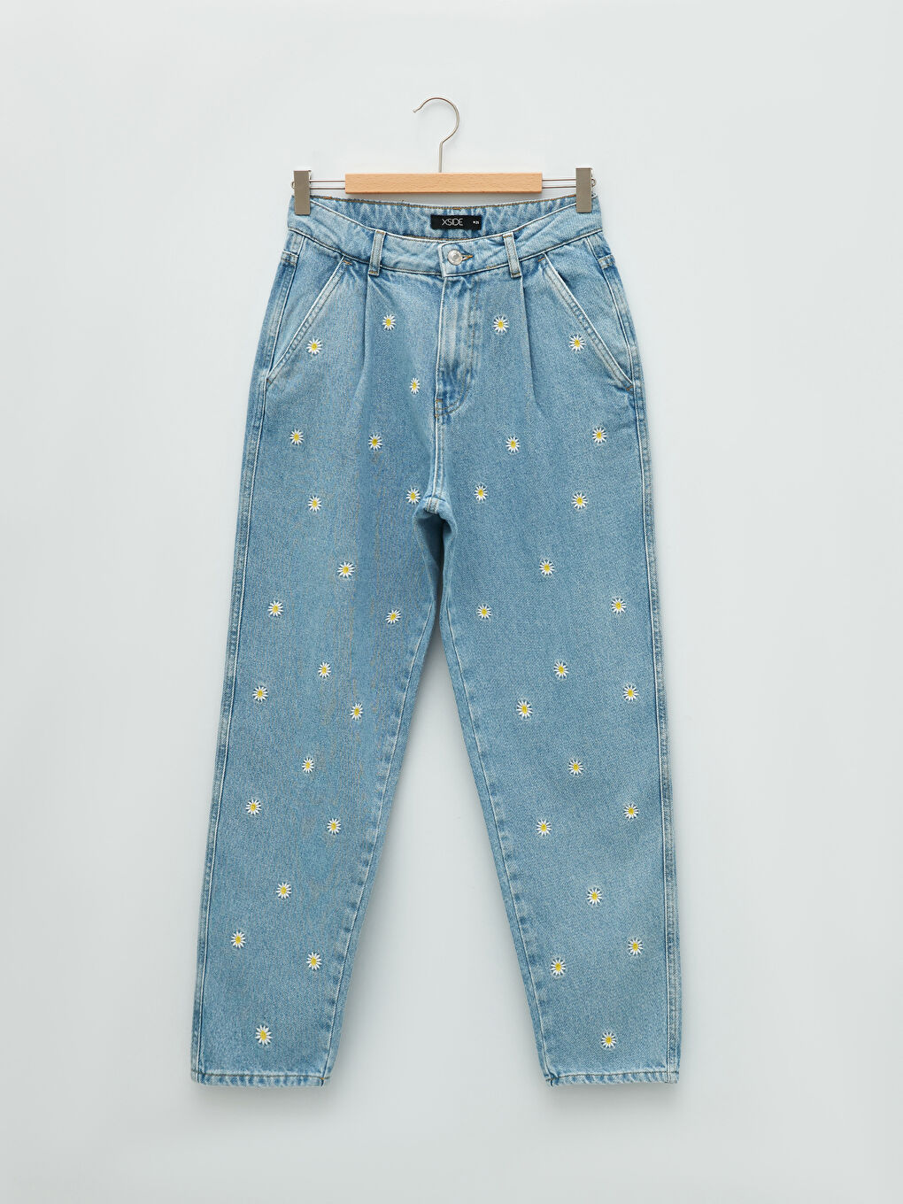 Mavi Rahat Fit Cep Detaylı Nakışlı Kadın Jean Pantolon-5