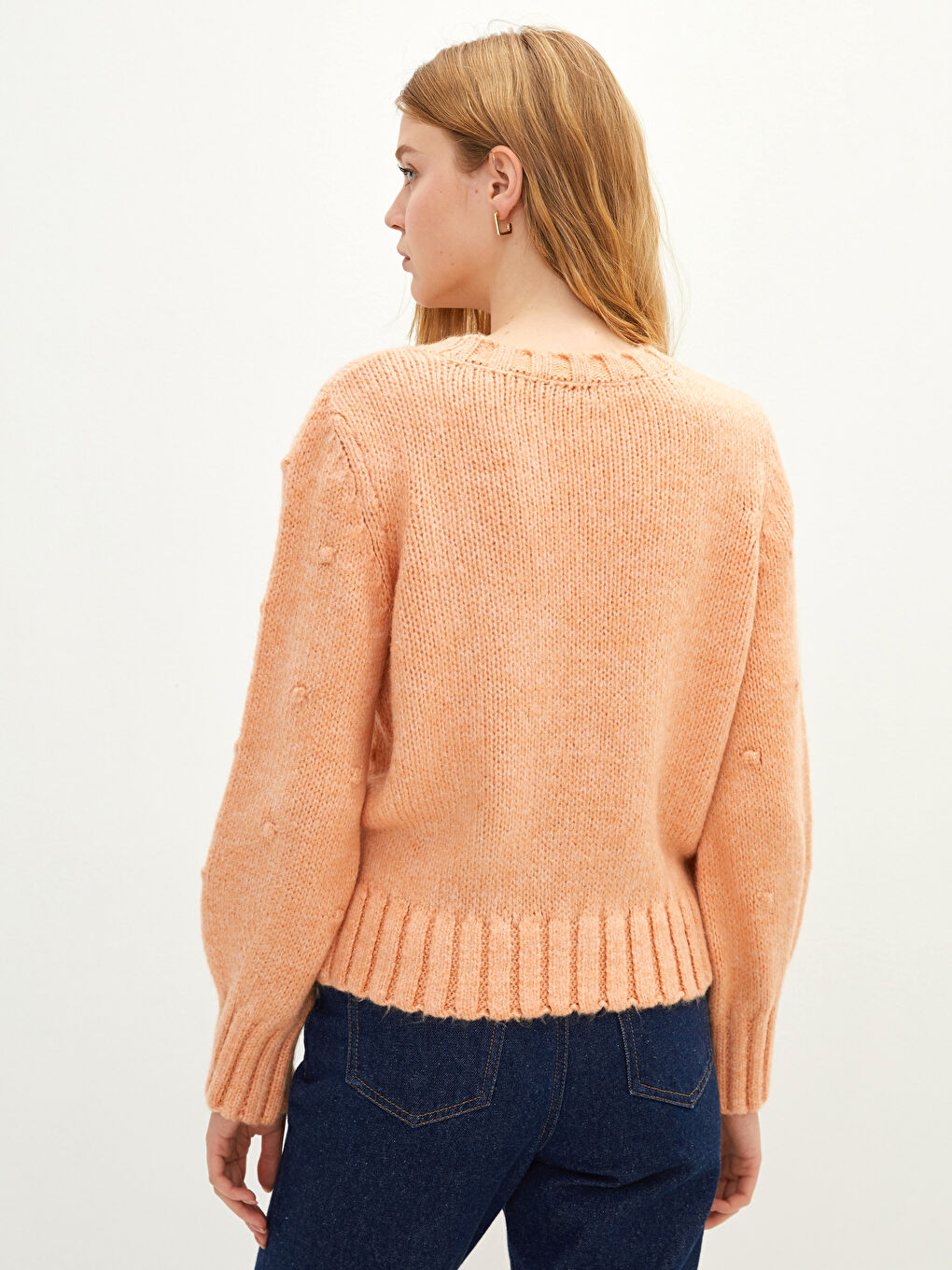 Turuncu Bisiklet Yaka Ponpon Detaylı Uzun Kollu Kadın Triko Kazak-4