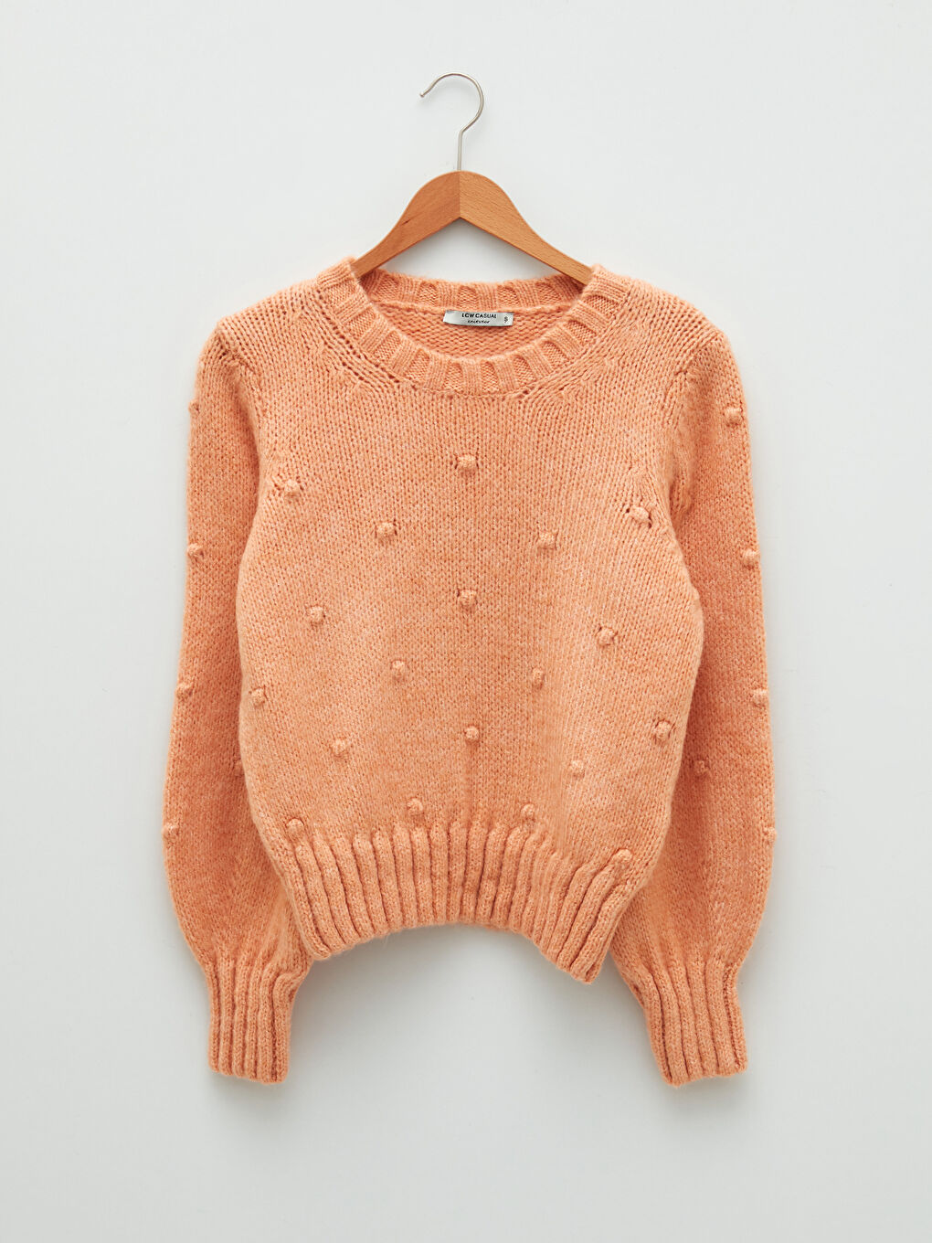 Turuncu Bisiklet Yaka Ponpon Detaylı Uzun Kollu Kadın Triko Kazak-5