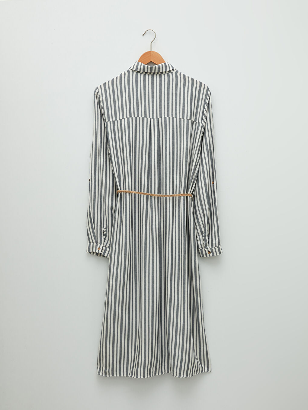 Striped Long Sleeve Belted Viscose Women's Shirt Tunic-6