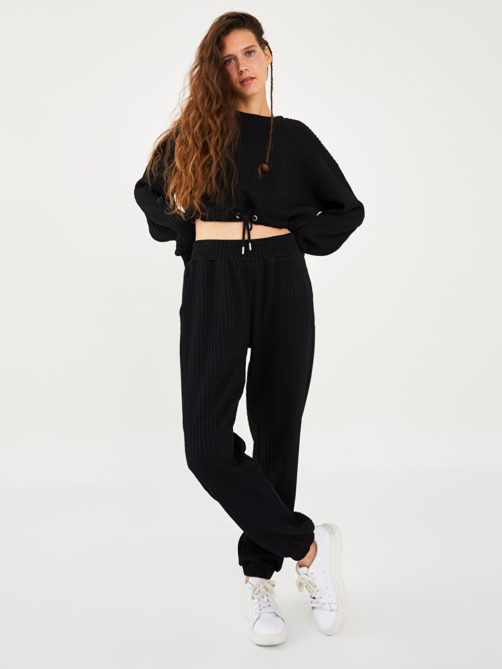 Beli Lastikli Düz Cep Detaylı Kadın Eşofman Altı-1