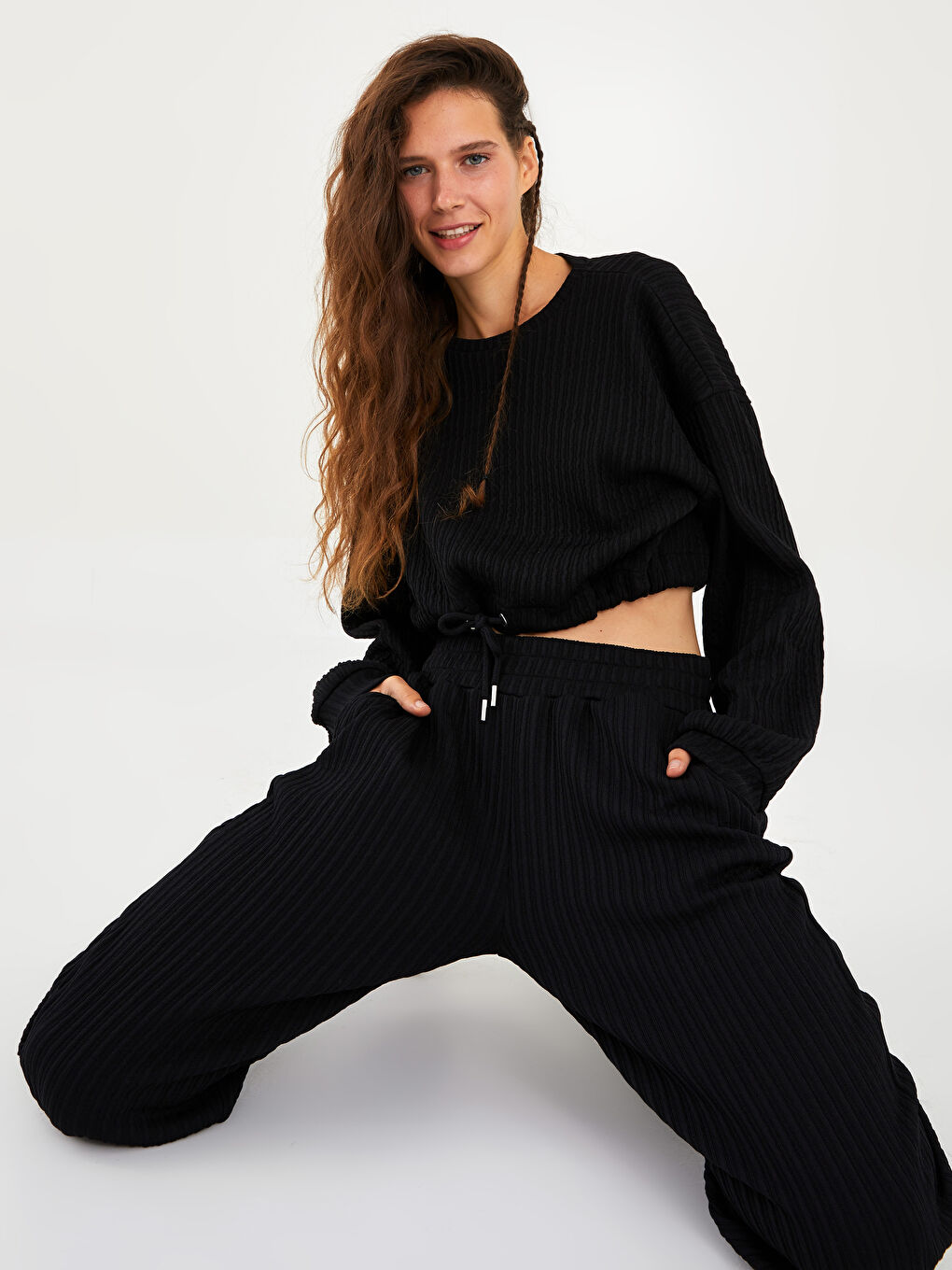 Beli Lastikli Düz Cep Detaylı Kadın Eşofman Altı-3