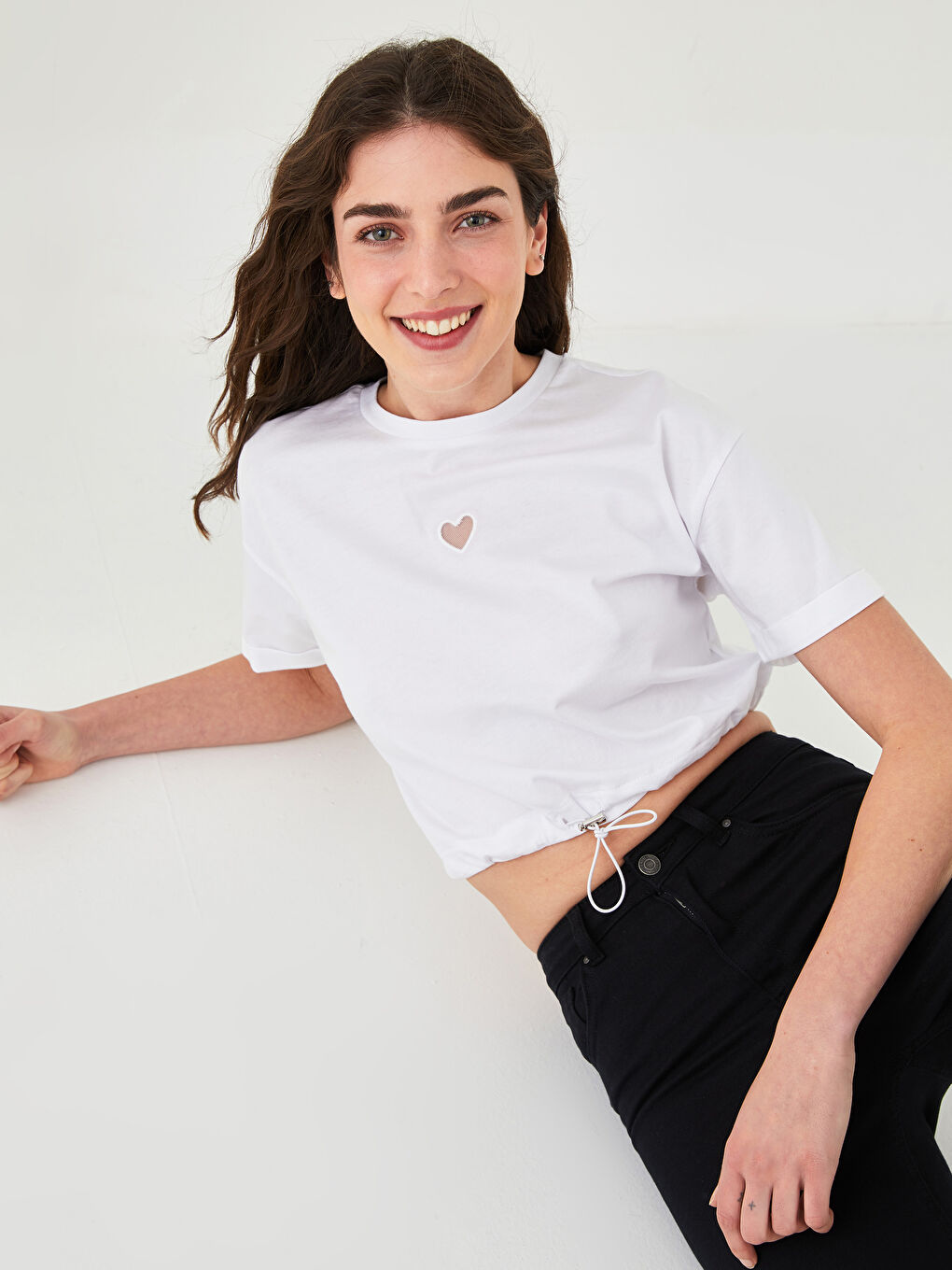 XSIDE Crew Neck Embroidered Short Sleeve Cotton Women's T-Shirt -W1GU93Z8-KE8