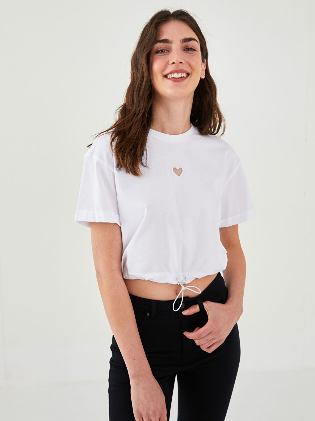 XSIDE Crew Neck Embroidered Short Sleeve Cotton Women's T-Shirt -W1GU93Z8-KE8