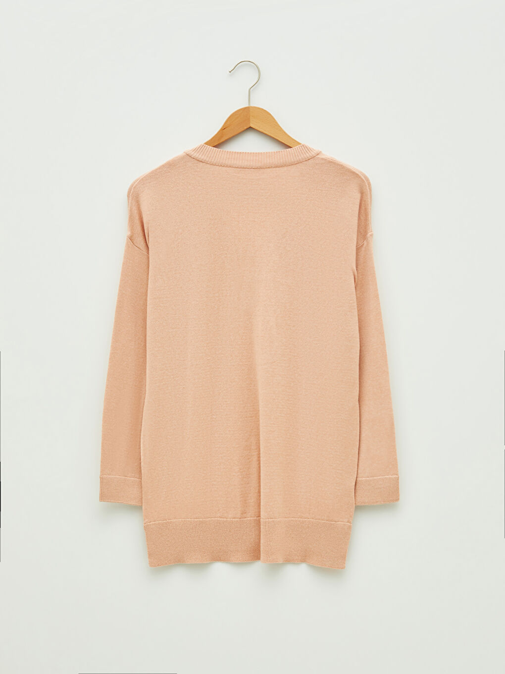 V Yaka Düz Uzun Kollu Kadın Triko Kazak-6