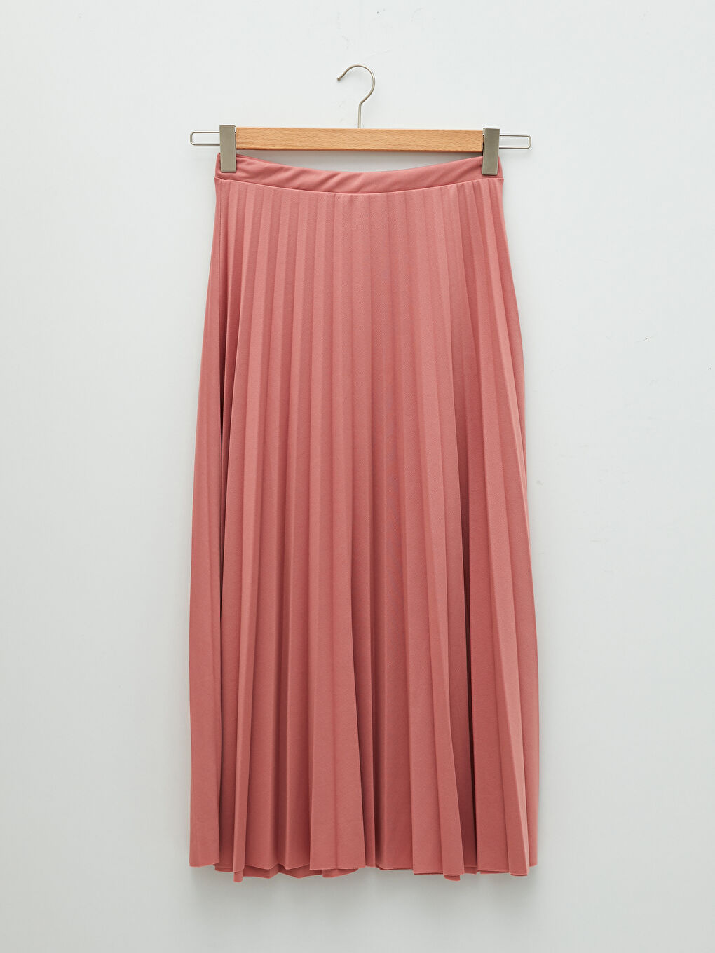 Pembe Kadın Beli Lastikli Düz Pileli Etek-4