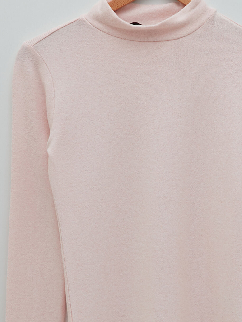 Pembe Dik Yaka Düz Uzun Kollu Kadın Tişört-6