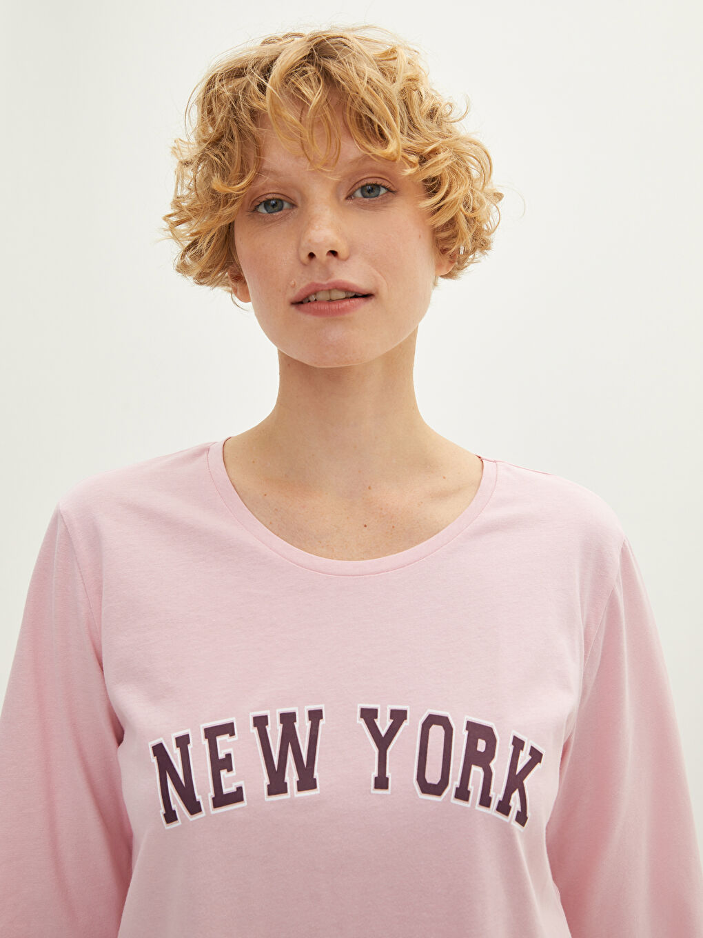 Lacivert Bisiklet Yaka Baskılı Uzun Kollu Kadın Pijama Takımı-3