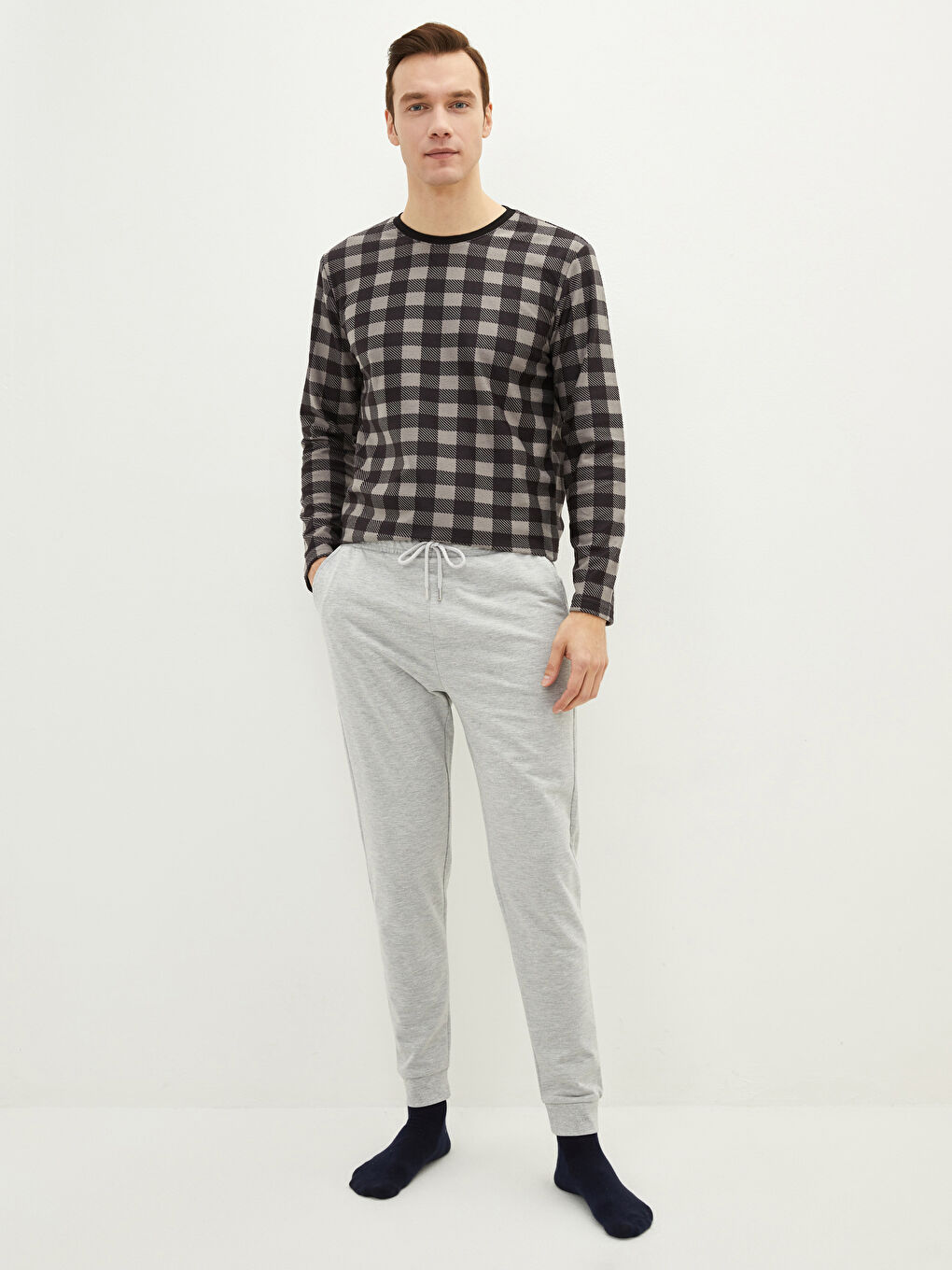 سروال بيجاما مكمش عادي رجال-1