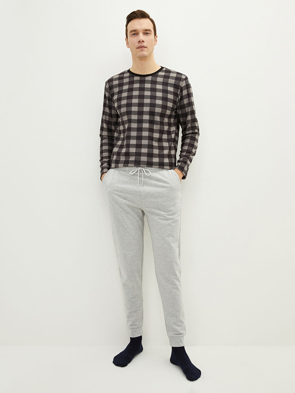 سروال بيجاما مكمش عادي رجال-3