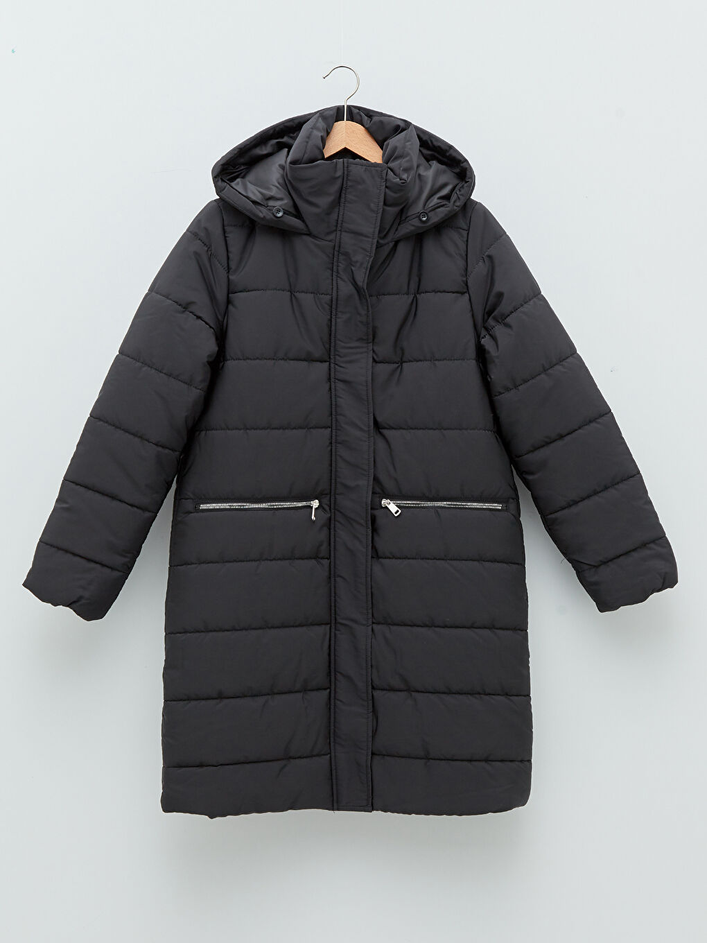 Doudoune Pour Femmes Avec Détail De Fourrure À Capuche Uni Épais À Manches Longues-8