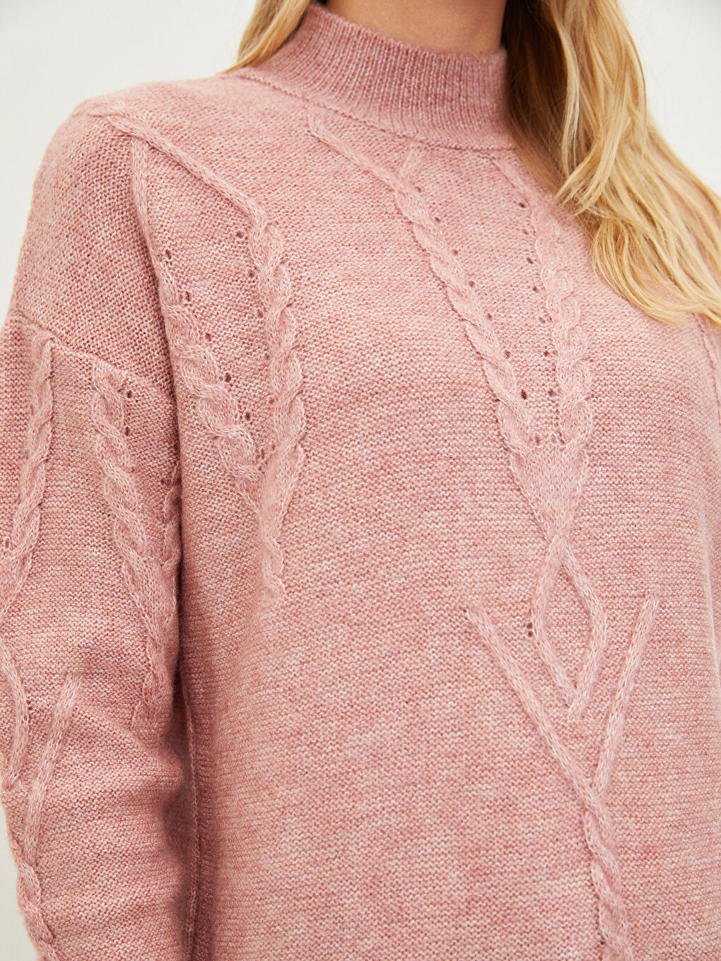 әйелдерге арналған биік жағалы өрнекті ұзын жең трикотаж жемпір-2