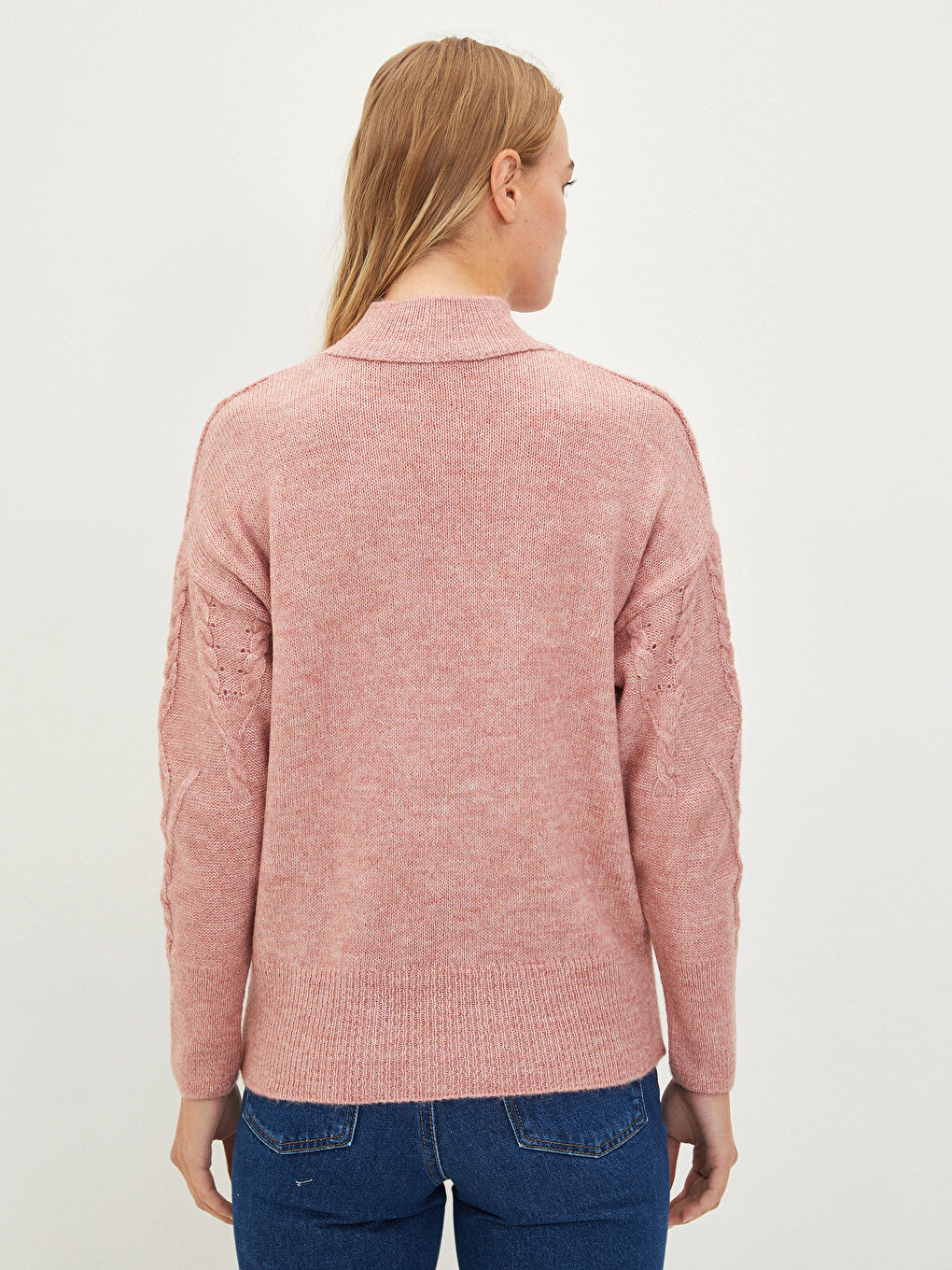 әйелдерге арналған биік жағалы өрнекті ұзын жең трикотаж жемпір-4