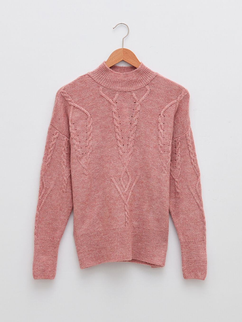 әйелдерге арналған биік жағалы өрнекті ұзын жең трикотаж жемпір-5