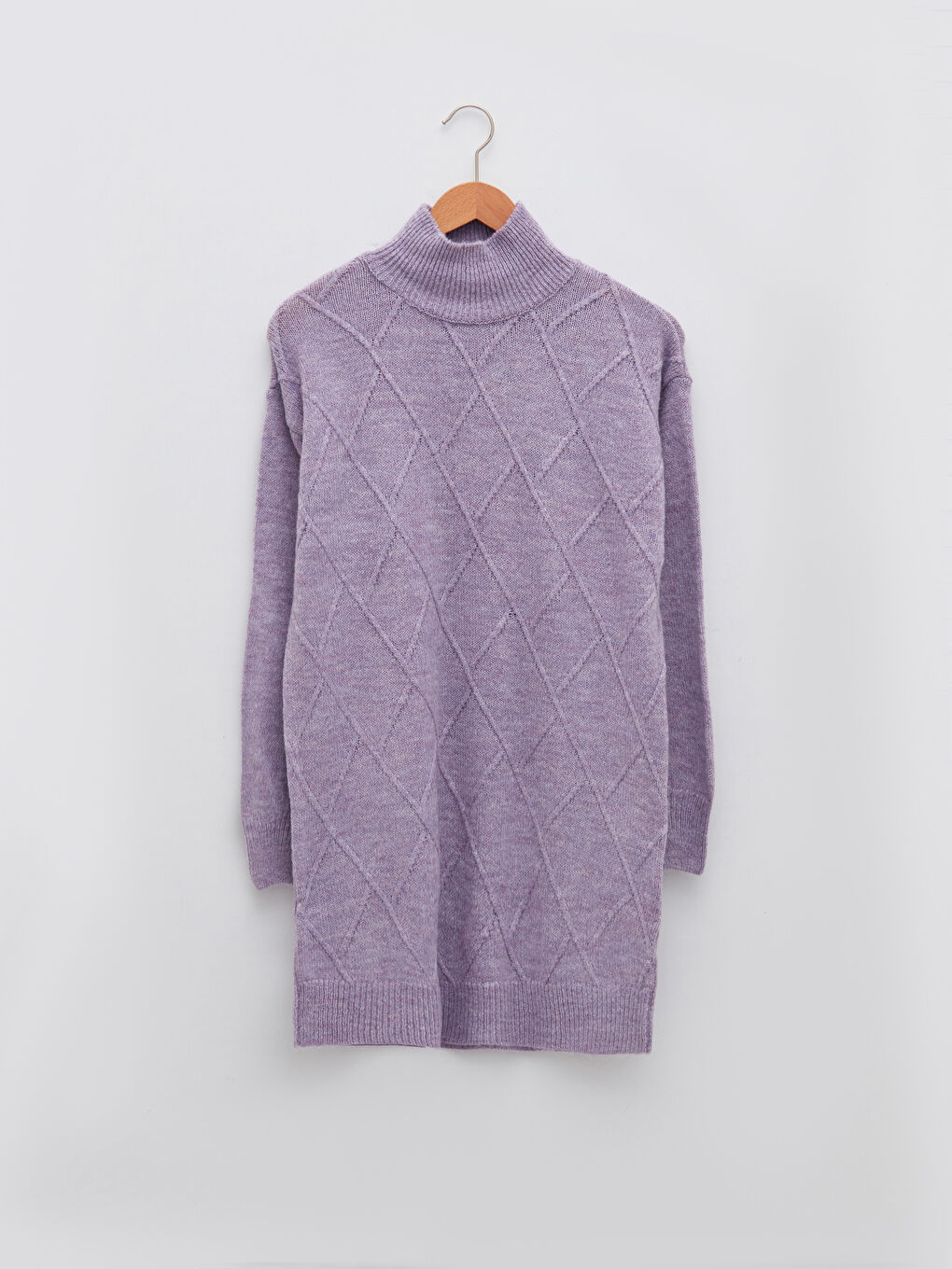 Lila Yarım Balıkçı Yaka Düz Uzun Kollu Kadın Triko Tunik-4