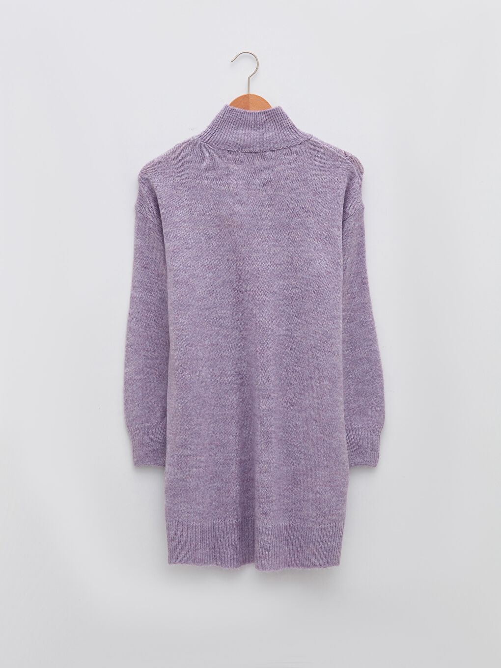 Lila Yarım Balıkçı Yaka Düz Uzun Kollu Kadın Triko Tunik-5