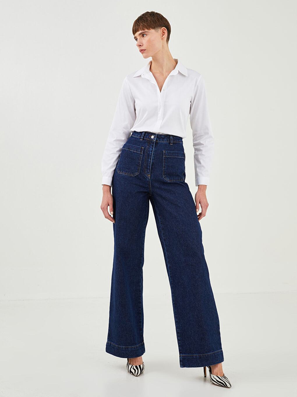 High Waisted Wide Leg Women's Jeans-4