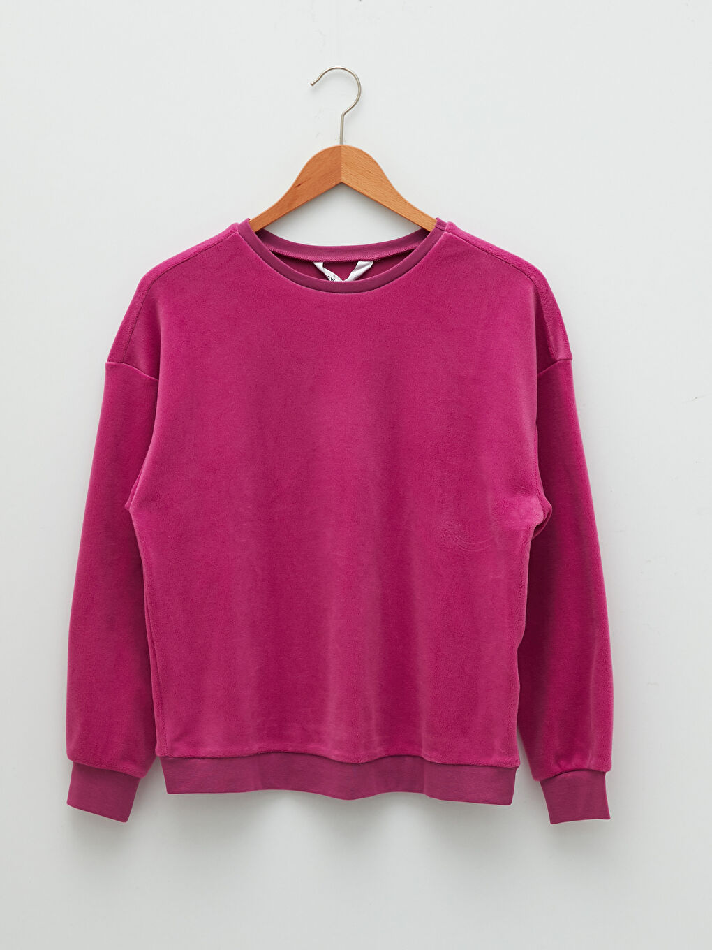 Mor Bisiklet Yaka Düz Uzun Kollu Kadife Kadın Pijama Takımı-6