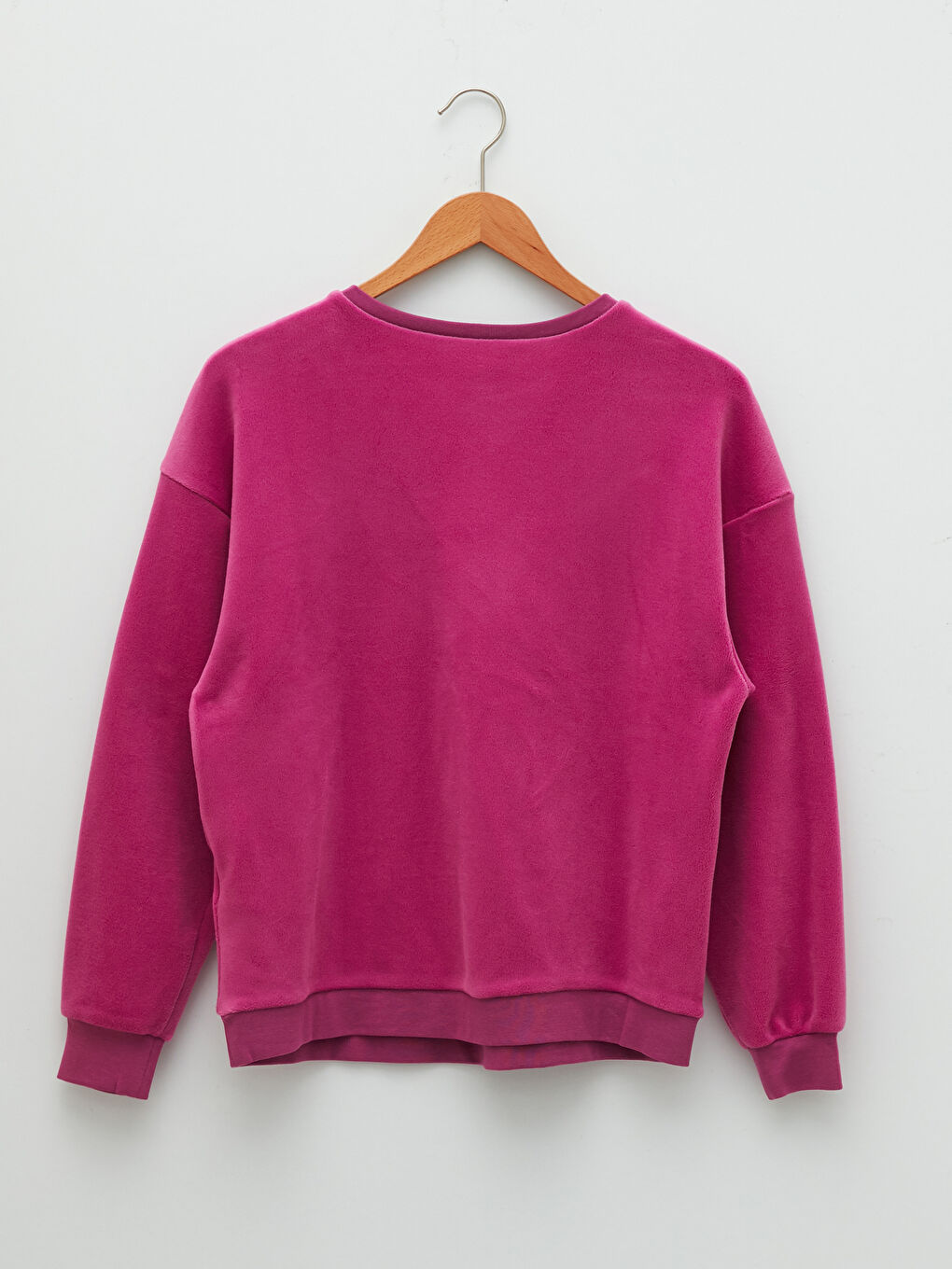 Mor Bisiklet Yaka Düz Uzun Kollu Kadife Kadın Pijama Takımı-8