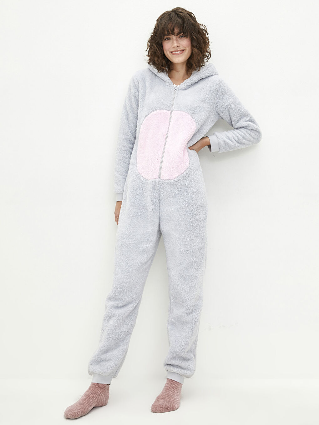 Hooded Embroidered Long Sleeve Plush Women Jumpsuit Pajamas