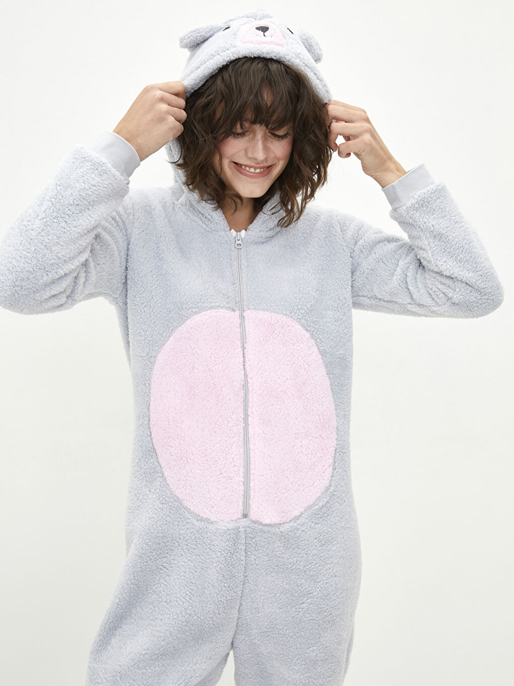 Hooded Embroidered Long Sleeve Plush Women Jumpsuit Pajamas-1