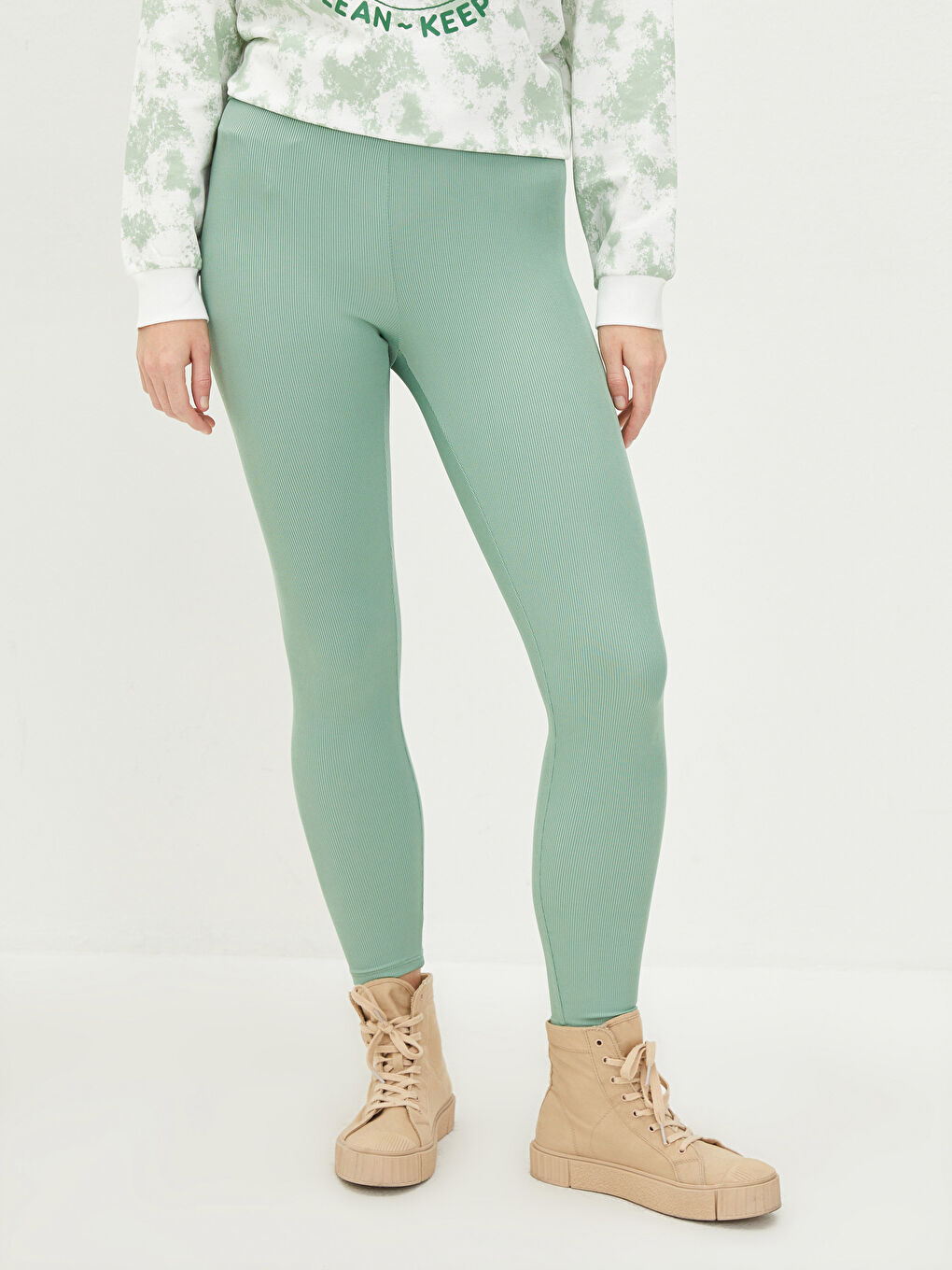 Women's Elasticated Waist Plain Leggings Trousers-2