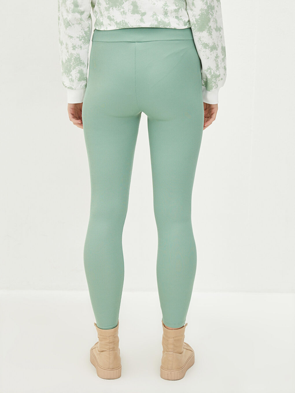 Women's Elasticated Waist Plain Leggings Trousers-3