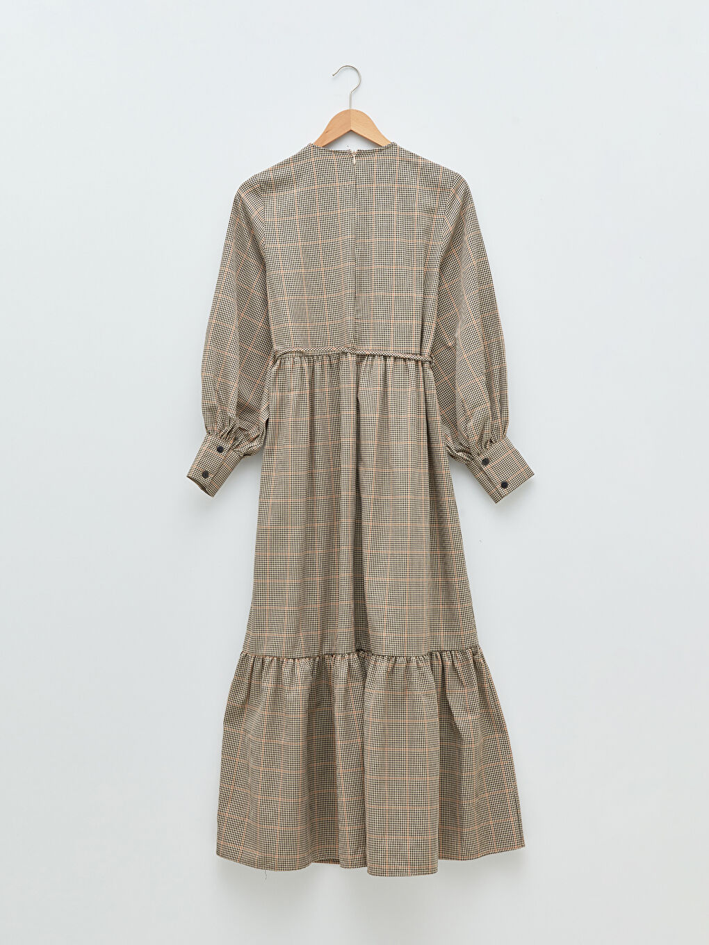Crew Neck Plaid Waist Tie Detailed Long Sleeve Women's Dress-4
