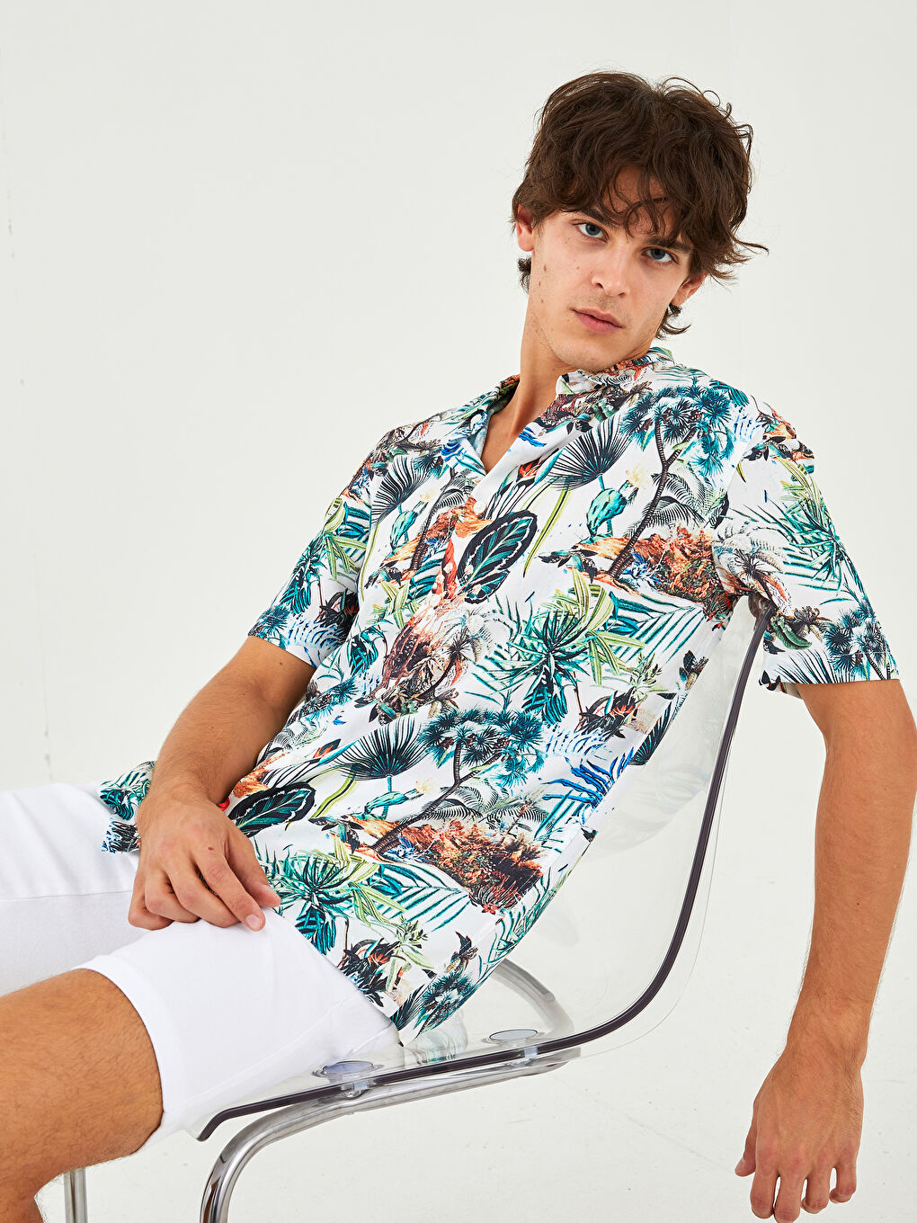 Regular Fit Short Sleeve Patterned Men's Shirt