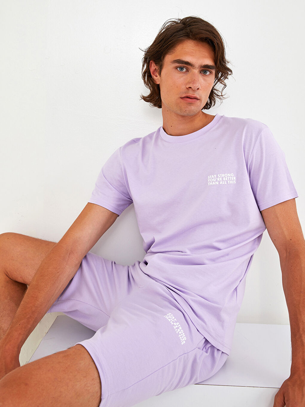 Lila Standart Kalıp Örme Erkek Şort