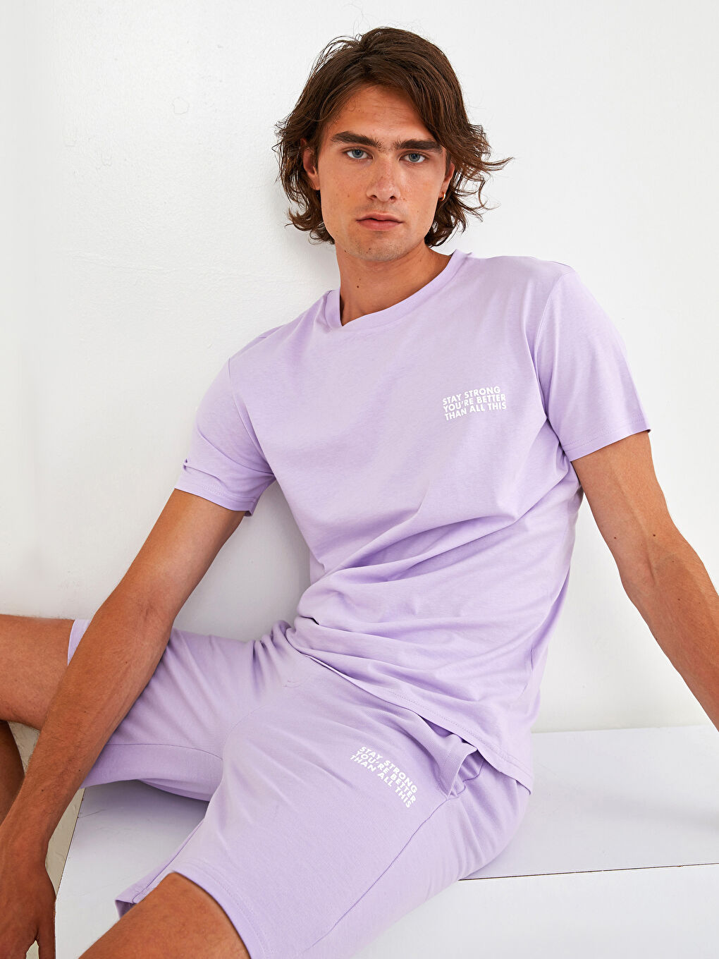 Lila Standart Kalıp Örme Erkek Şort-1